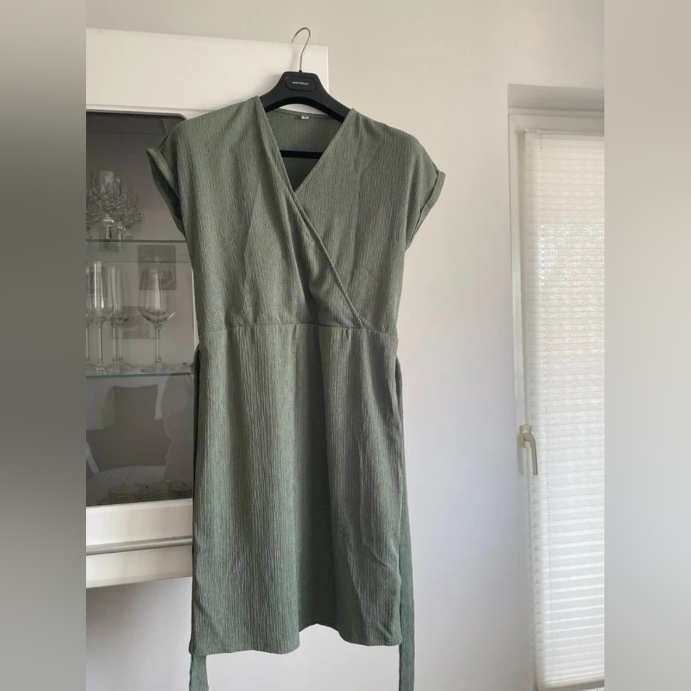 Women's Sage Wrap Dress with Waist Tie